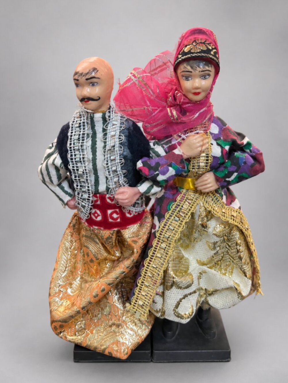 Vintage Turkish Folk Dolls Couple 8.5" Traditional Costume Souvenir Turkey
